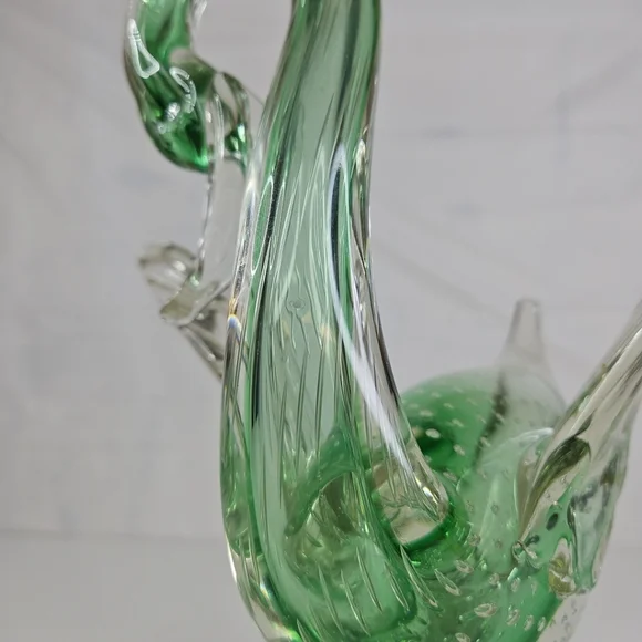 Vintage Murano Art Glass Swan Bird Clear and Green Italy Very Rare Pieces